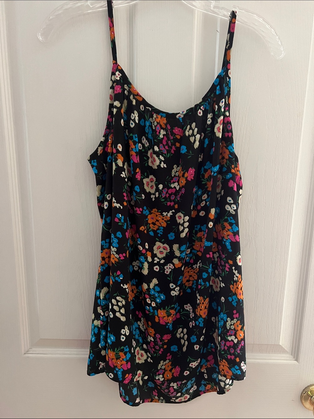 CAbi Black Floral Spaghetti Strap Tank with Bright Blooms